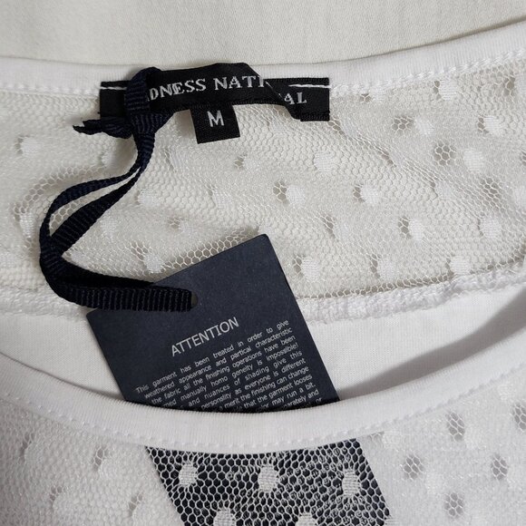 Madness National Womens White with Black & Gold Bead Lettering Detail Top Size M - Picture 5 of 6